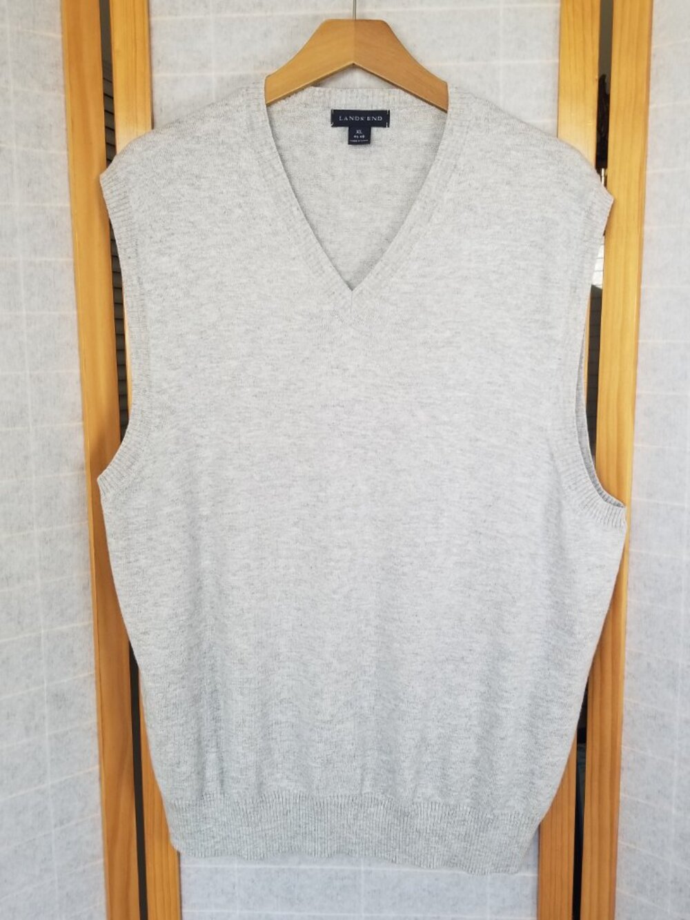 Men's Lands' End V-Neck Vest Cotton Cashmere Blend Gray XL